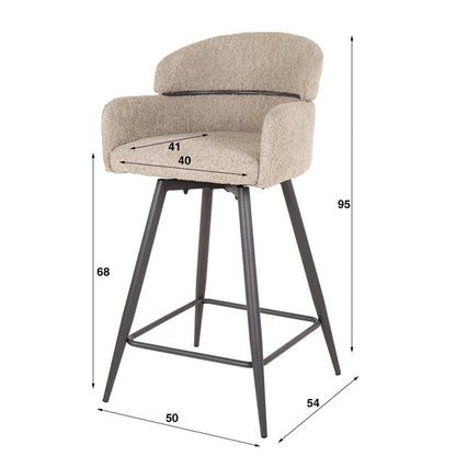 Barstoel Draaibaar Boucle Ronde Rug verpakt per 2 - 50x54x95 cm - Boucle Zandkleur
