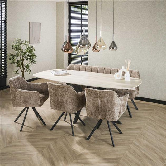 Eetkamertafel 215 Deens Ovaal Romano - 215x105x77 cm - Travertine 3D ceramics