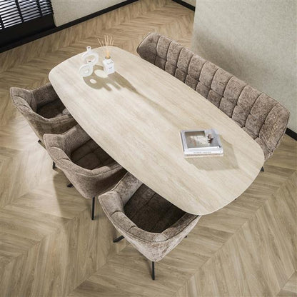 Eetkamertafel 215 Deens Ovaal Romano - 215x105x77 cm - Travertine 3D ceramics