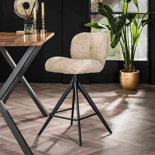 Barstoel Comfort Draaibaar verpakt per 2 - Boucle Zandkleur - 45x56x94 cm