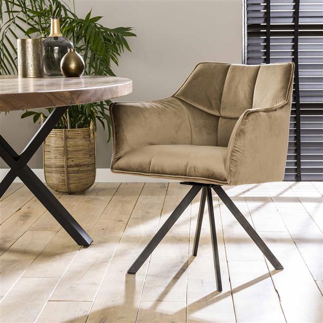 Armstoel verpakt per 2 Champagne Velours – Raster Draaibaar – 63x60x81 cm