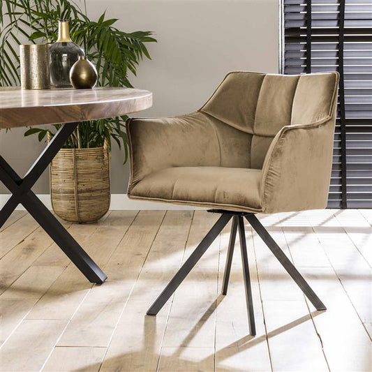 Armstoel verpakt per 2 Champagne Velours – Raster Draaibaar – 63x60x81 cm