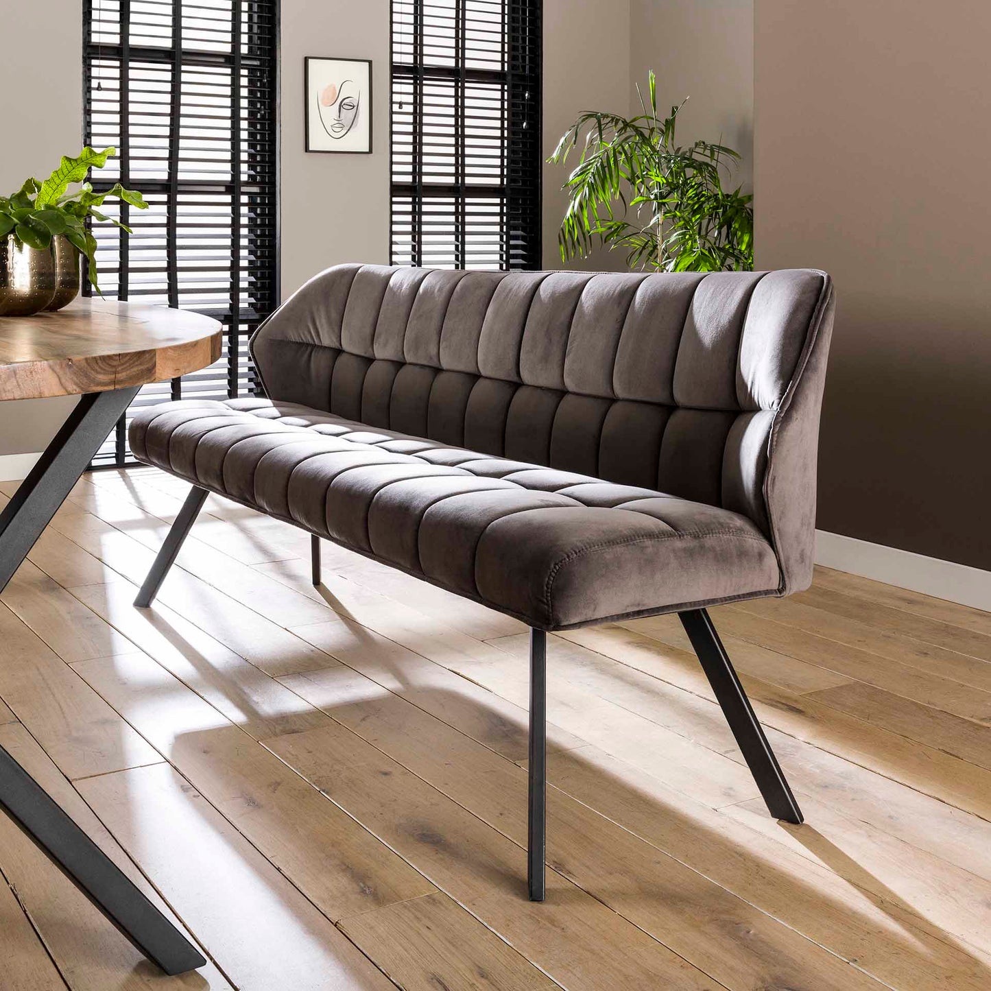 Eetkamerbank Raster Velours - 180x58x81 cm - Groen