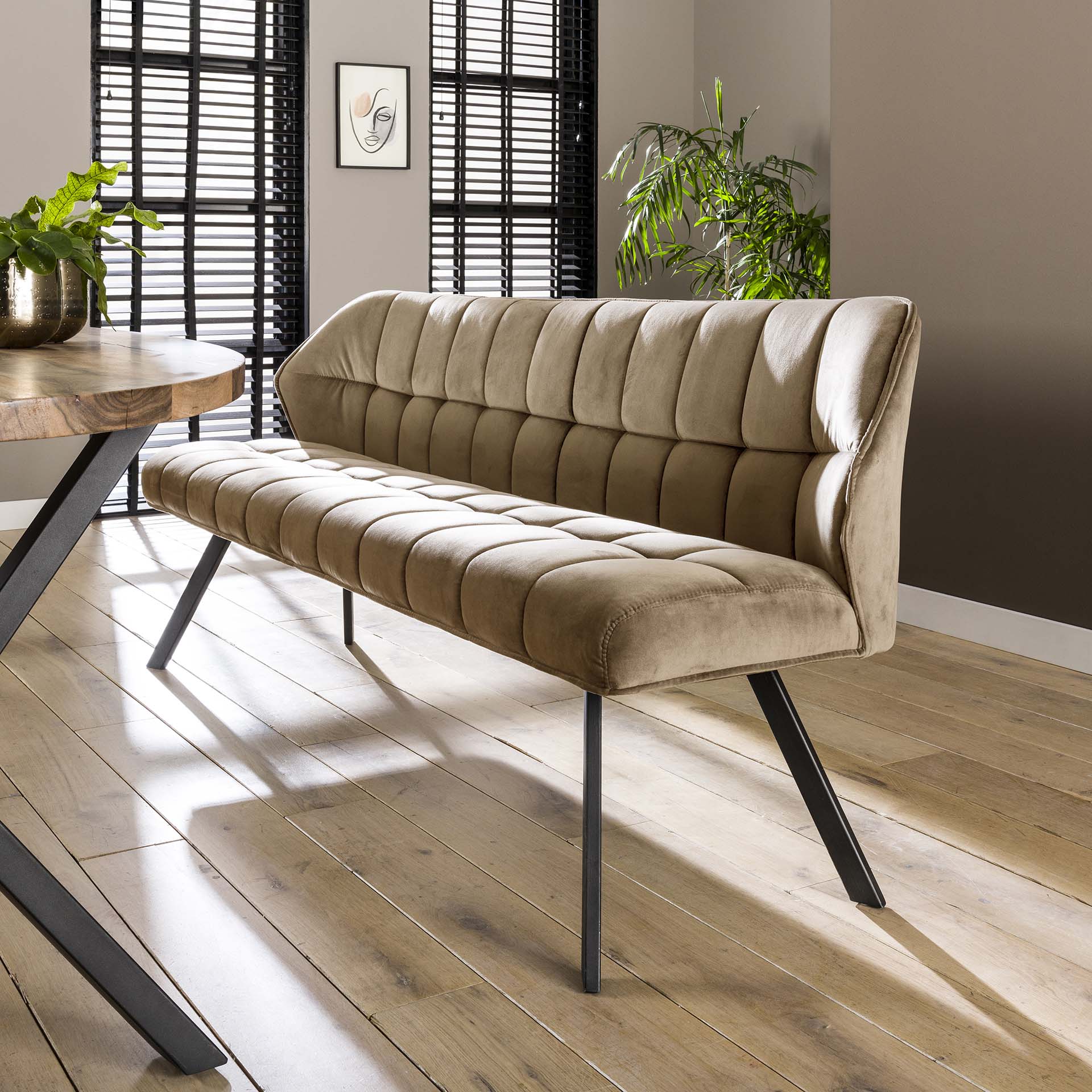 Eetkamerbank raster 180cm / Champagne velours