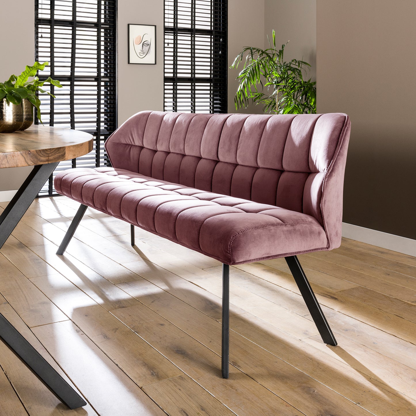 Eetkamerbank Raster Velours - 180x58x81 cm - Champagne