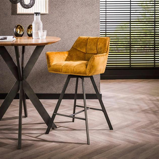 Barstoel Raster Draaibaar - verpakt per 2 / Goudkleurig Velours - 56x52x95 cm
