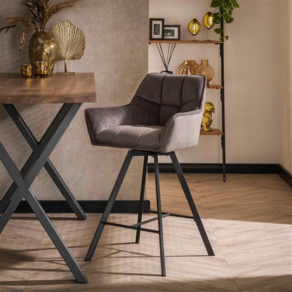 Barstoel Raster Draaibaar - 56x52x95 cm - Antraciet Velours (VPE 2)