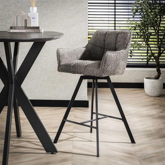 Barstoel van 2 Stoelen Raster Draaibaar - 56x52x95 cm - Boucle Taupe