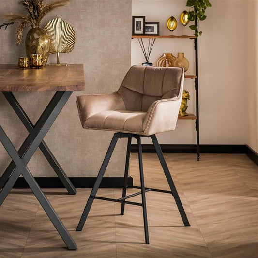 Barstoel Raster Draaibaar (verpakt per 2) - Champagne Velours - 56x52x95 cm