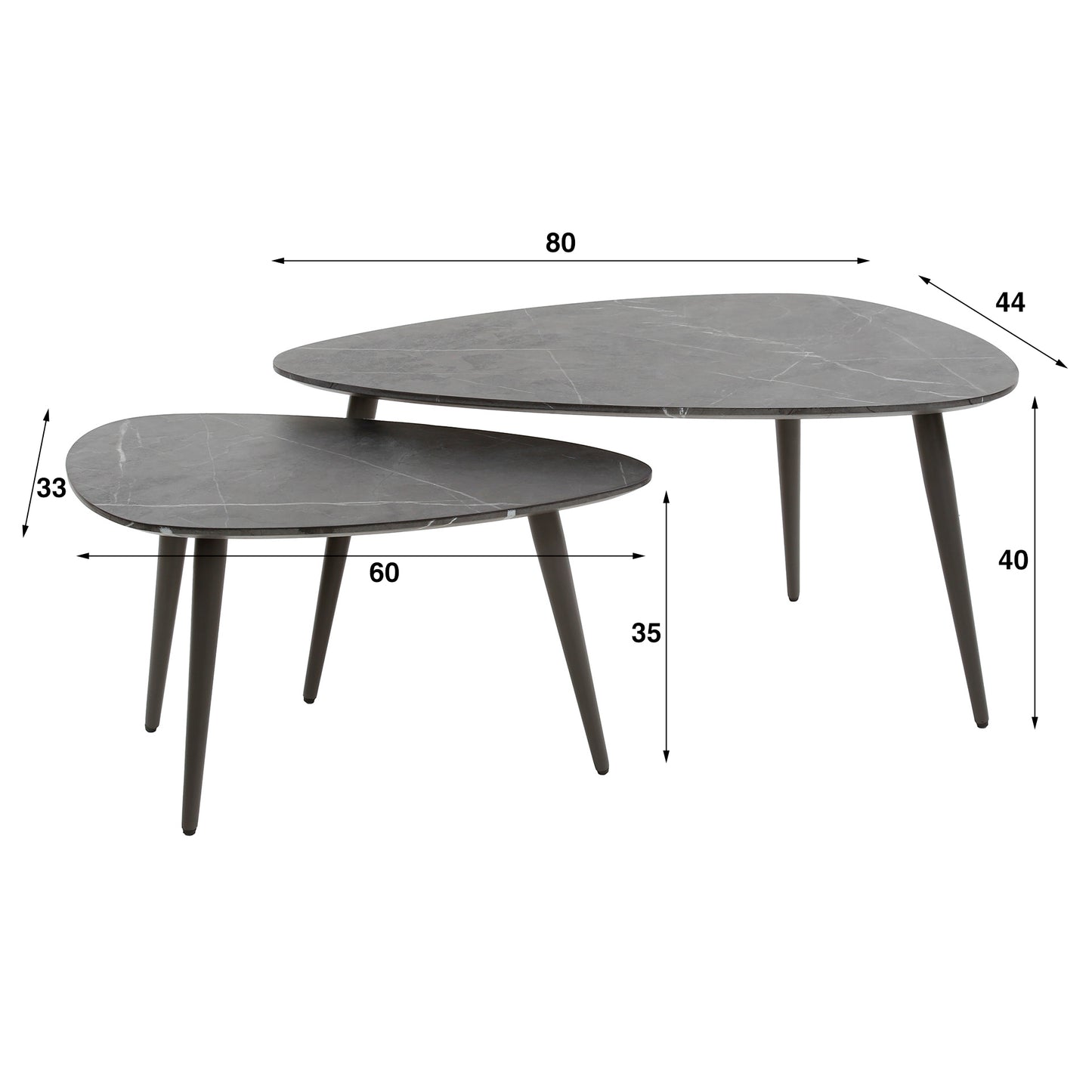 Salontafel set/2 pear shaped organisch / 3D zwart bruin