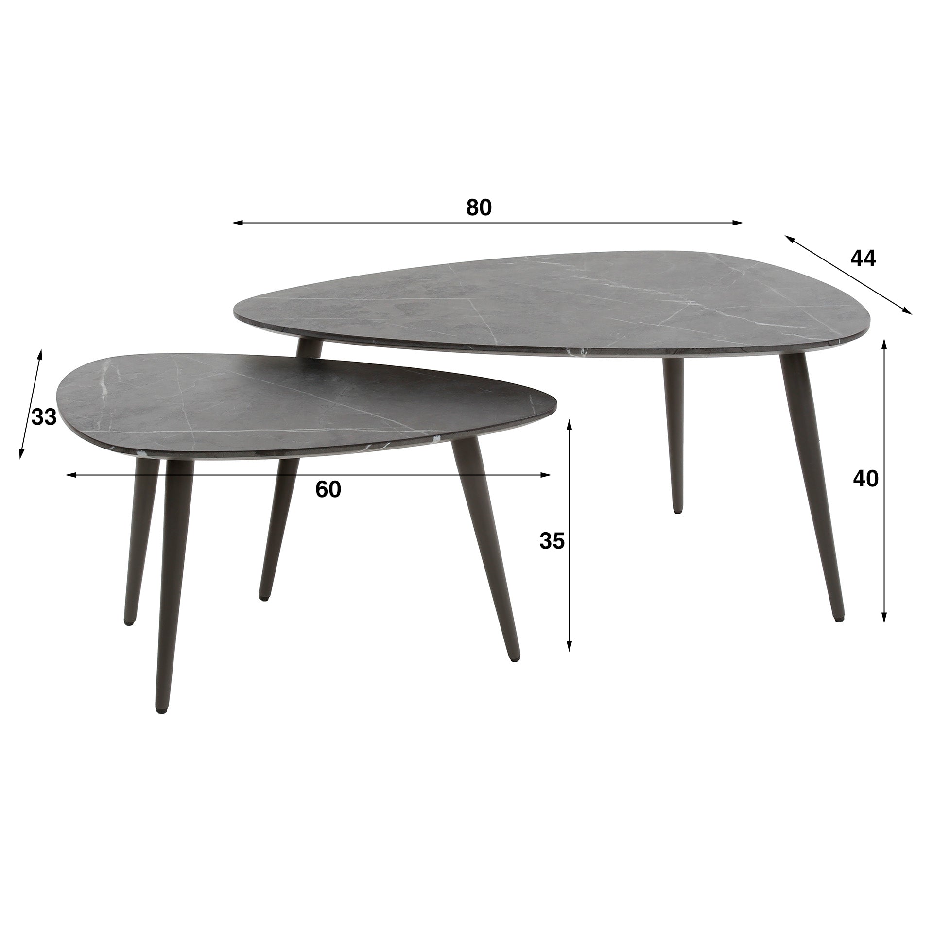 Salontafel set/2 pear shaped organisch / 3D zwart bruin