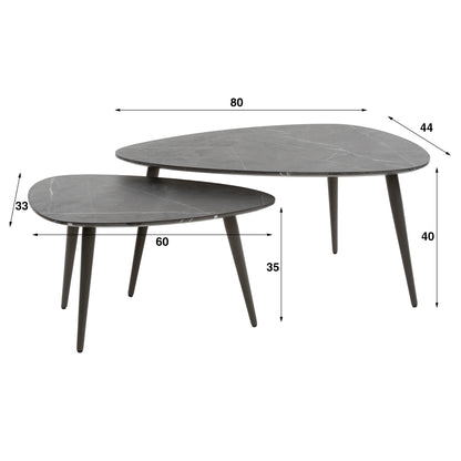 Salontafel set/2 pear shaped organisch / 3D zwart bruin