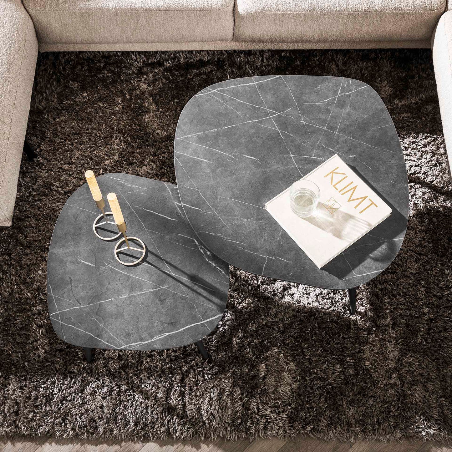 Salontafel set van 2 Rock Organisch - 85x79x40 cm - 3D Zwart Bruin