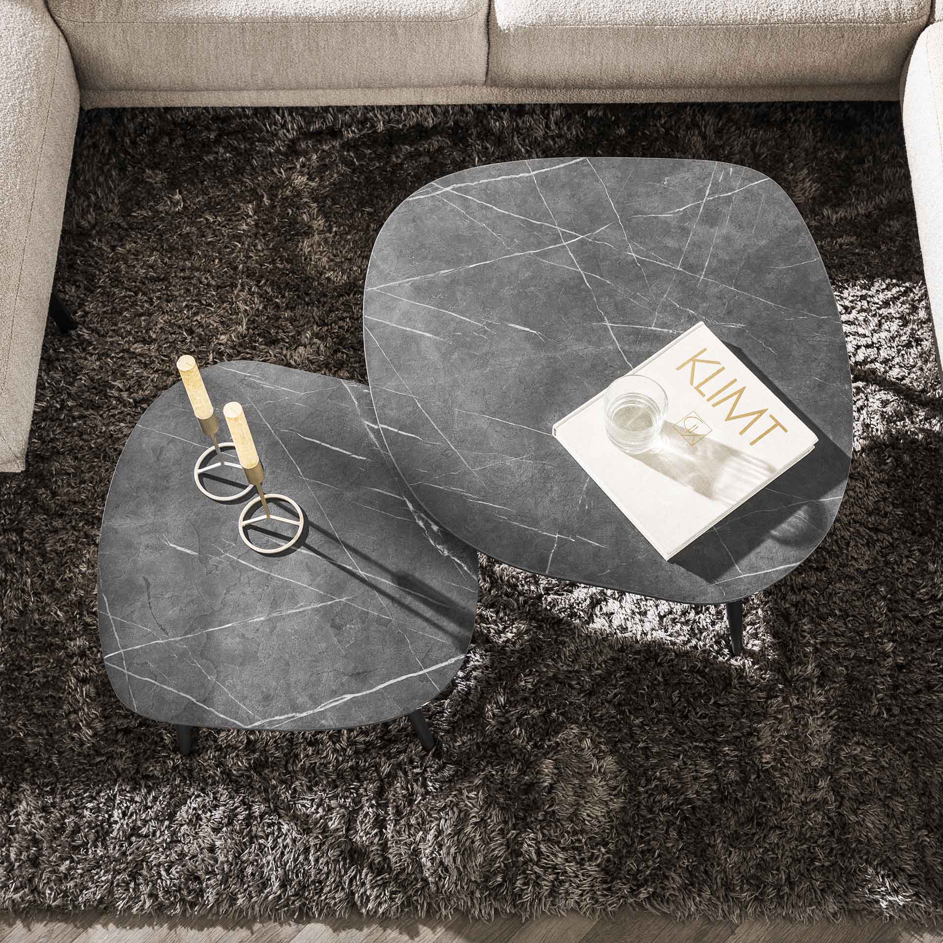 Salontafel set van 2 Rock Organisch - 85x79x40 cm - 3D Zwart Bruin