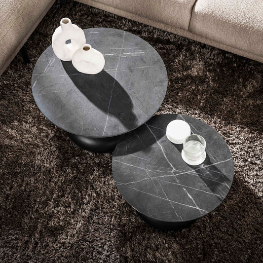 Salontafel Set van 2 Drop Shape Tafels - 60x60x40 cm - 3D Zwart Bruin