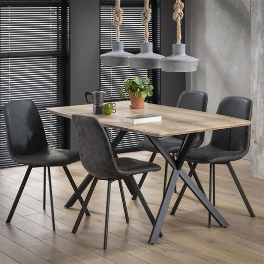 Eetkamertafel met ovaal blad - 160x90x76 cm - Zwart gepoedercoat frame & 3D Eiken Antiquewash