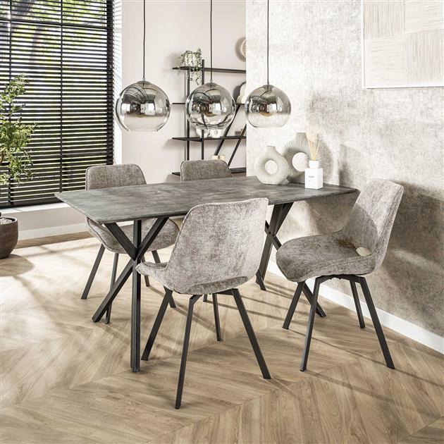 Eetkamertafel met ovaal blad - 160x90x76 cm - Zwart gepoedercoat frame / 3D betonlook grijs