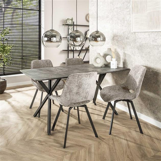 Eetkamertafel met ovaal blad - 160x90x76 cm - Zwart gepoedercoat frame / 3D betonlook grijs