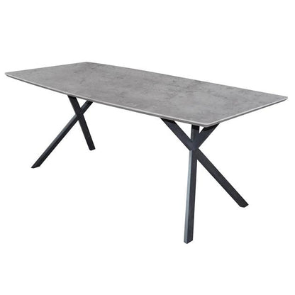 Eetkamertafel met ovaal blad - 160x90x76 cm - Zwart gepoedercoat frame / 3D betonlook grijs