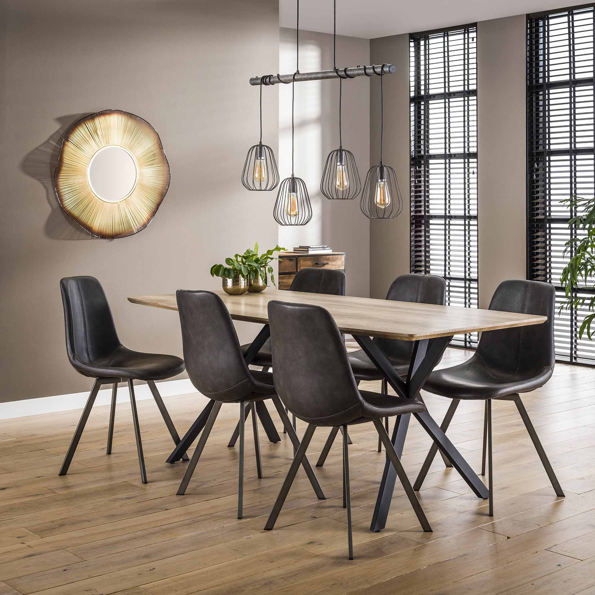 Eetkamertafel met ovaal blad, zwart gepoedercoat frame - 190x90x76 cm - 3D Betonlook grijs