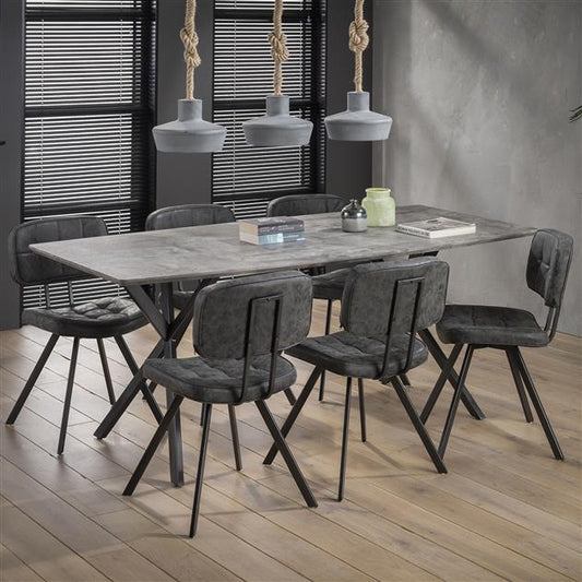 Eetkamertafel 190 Ovaal Blad - Zwart Gepoedercoat Frame / 3D Betonlook Grijs - 190x90x76 cm