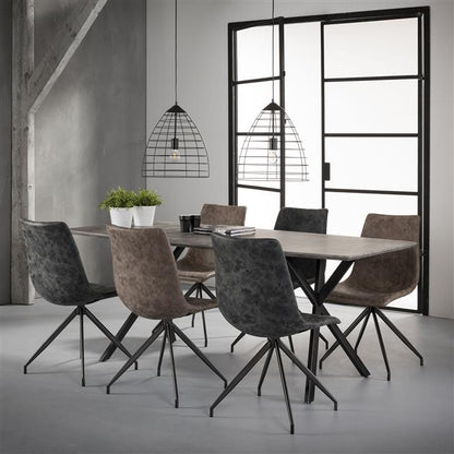 Eetkamertafel 190 Ovaal Blad - Zwart Gepoedercoat Frame / 3D Betonlook Grijs - 190x90x76 cm