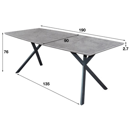Eetkamertafel 190 ovaal blad zwart gepoedercoat frame / 3D betonlook grijs