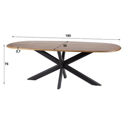 Eetkamertafel 180 Cliff ovale buis - 180x95x76 cm - Massief mango zandkleur