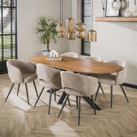Eetkamertafel 215 Cliff Ovale Buis - 215x105x76 cm - Massief mango zandkleur