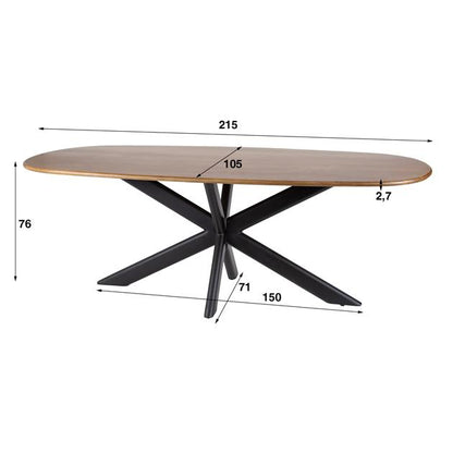 Eetkamertafel 215 Cliff Ovale Buis - 215x105x76 cm - Massief mango zandkleur