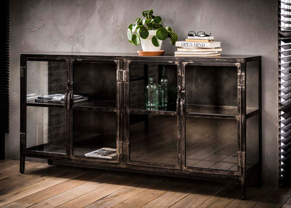 Dressoir Rift metal 4 deuren / Gun metal 180cm