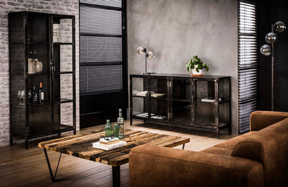 Dressoir Rift metal 4 deuren / Gun metal 180cm