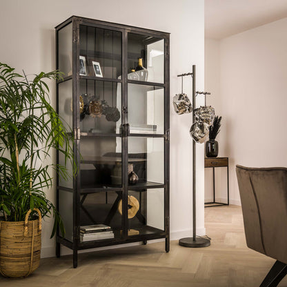 Vitrinekast Rift van Metaal met 2 Deuren - 90x40x190 cm - Gun Metal