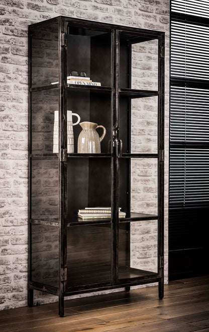 Vitrinekast Rift metal 2 deuren / Gun metal