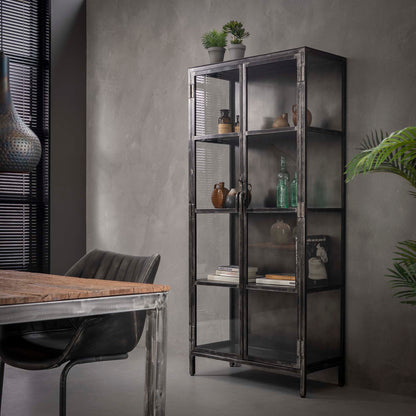 Vitrinekast Rift metal 2 deuren / Gun metal