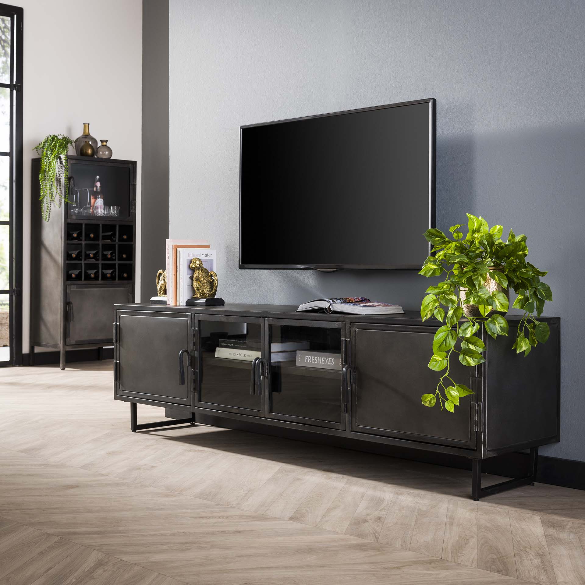 TV-meubel Rift Metal - 180x40x50 cm - Gun Metal