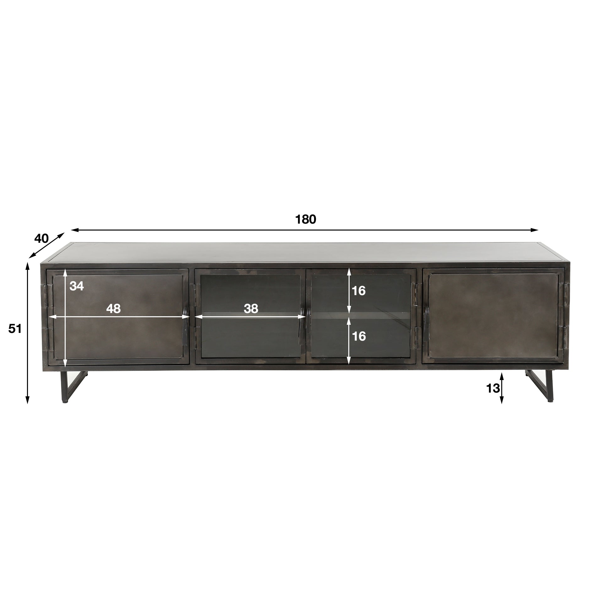TV-meubel 180cm Rift metal / Gun metal