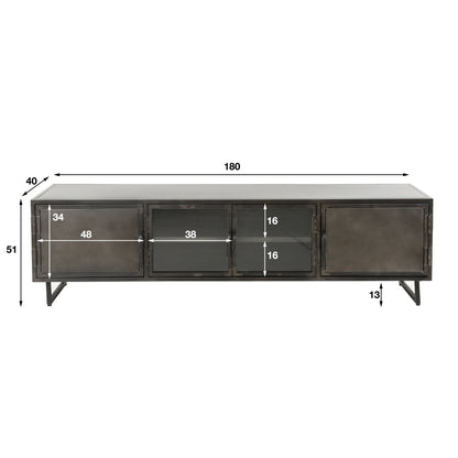 TV-meubel 180cm Rift metal / Gun metal