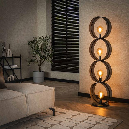 Vloerlamp van 4 Lampen Ring Geperforeerd - 40x30x162 cm - Charcoal