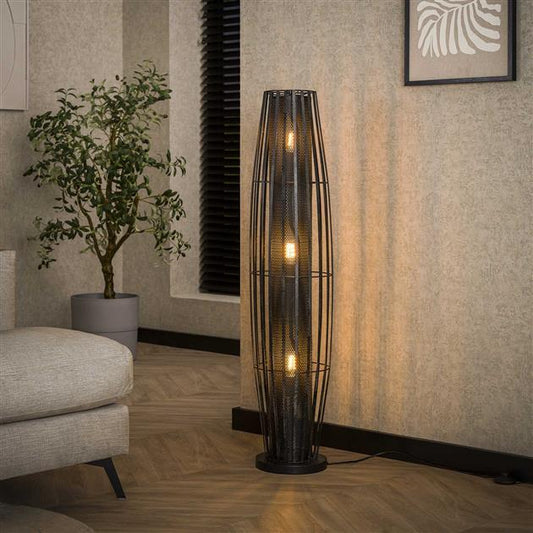 Vloerlamp van 3 Lampen Cylinder Mesh - 27x27x120 cm - Charcoal