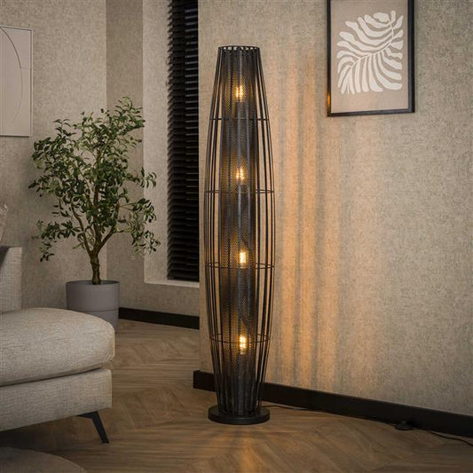 Vloerlamp 150 van 4 Lampen Cylinder Mesh - 29x29x150 cm - Charcoal