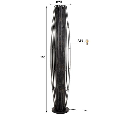 Vloerlamp 150 van 4 Lampen Cylinder Mesh - 29x29x150 cm - Charcoal