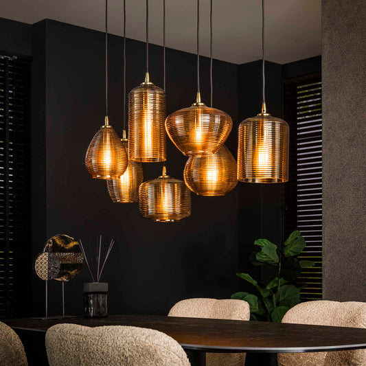 Hanglamp van 7 Lampen Stripe Glass - 93x40x150 cm - Amberkleurig glas