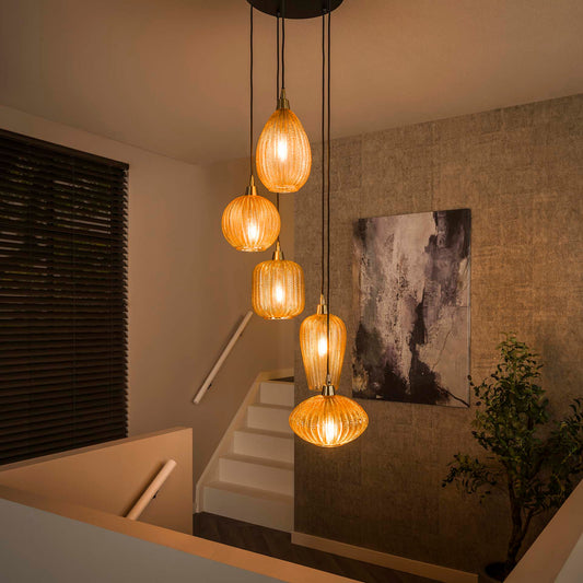 Hanglamp van 5 Lampen V-Shape Pattern Getrapt - 40x40x180 cm - Amberkleurig glas