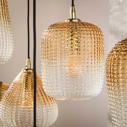 Hanglamp van 9 Lampen Dot Pattern - 120x40x150 cm - Amberkleurig glas