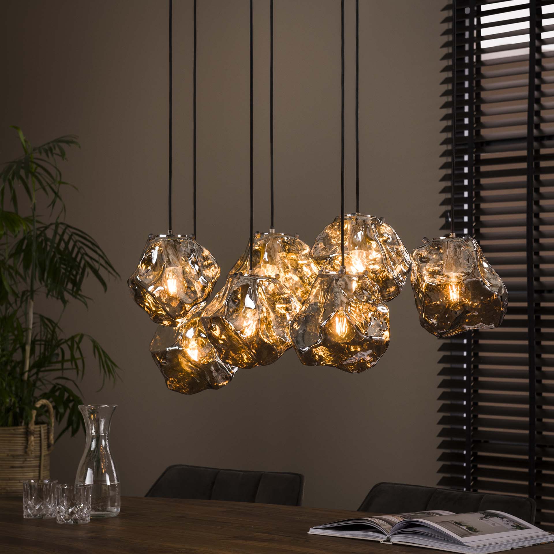 Hanglamp van 7 Lampen Rock - 95x44x150 cm - Chromed glas