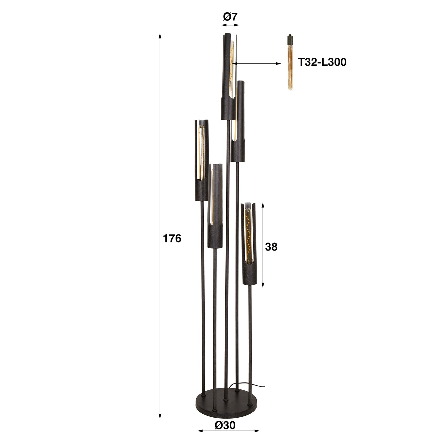 Vloerlamp 5L getrapt tube / Artic zwart