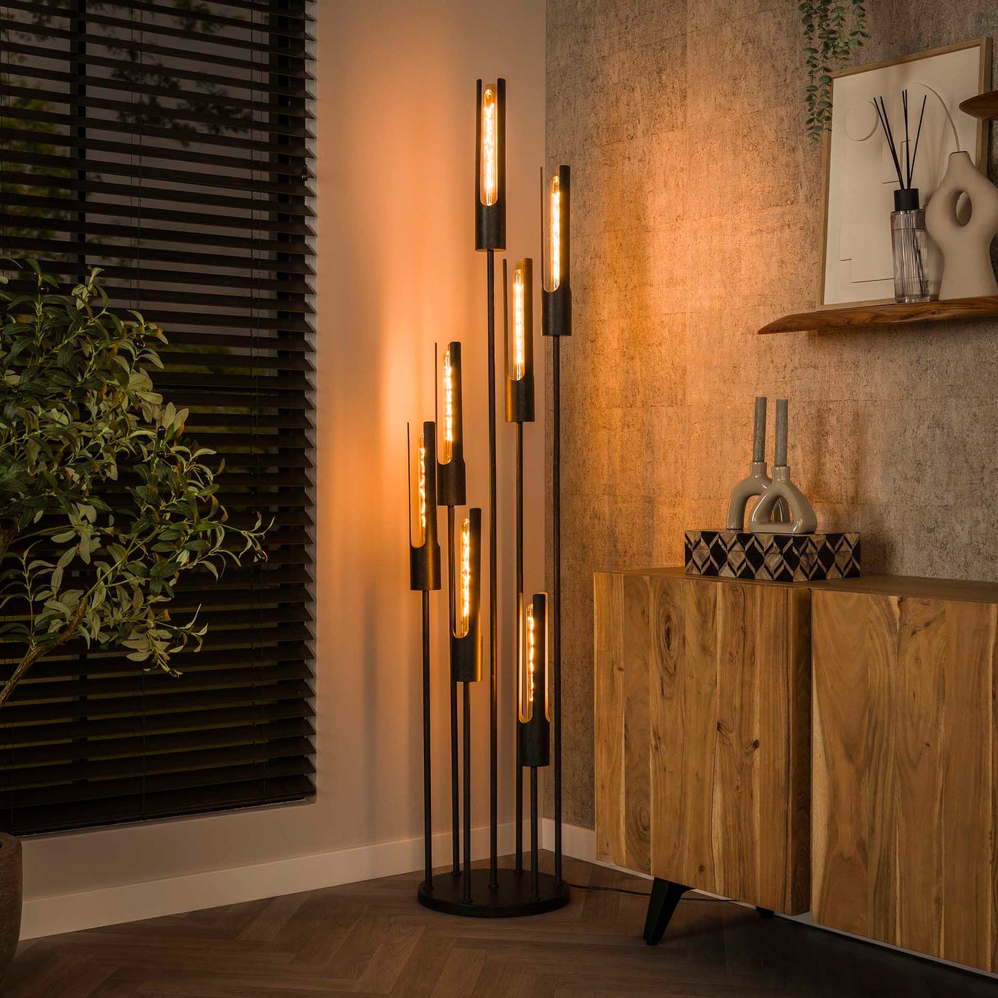 Vloerlamp van 7 Lampen Getrapte Tube - 35x35x186 cm - Artic zwart