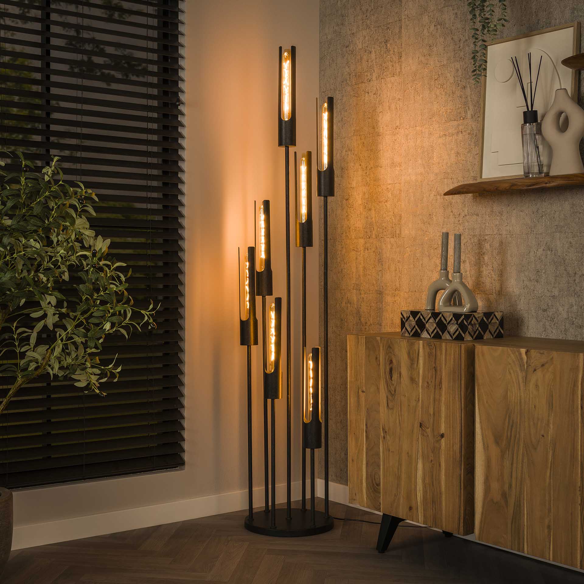 Vloerlamp van 7 Lampen Getrapte Tube - 35x35x186 cm - Artic zwart
