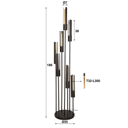 Vloerlamp 7L getrapt tube / Artic zwart